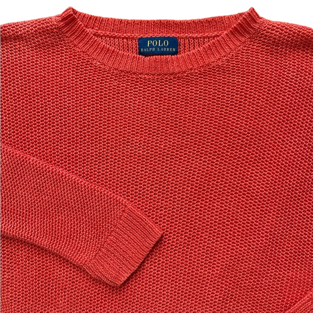 Polo Ralph Lauren Women’s Coral Color Vented Sweater Size Medium 100% Linen‎